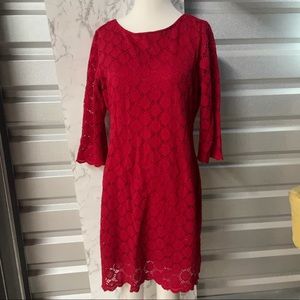PLG Red Dress Fully Lined w/ 3/4 Length Sleeves